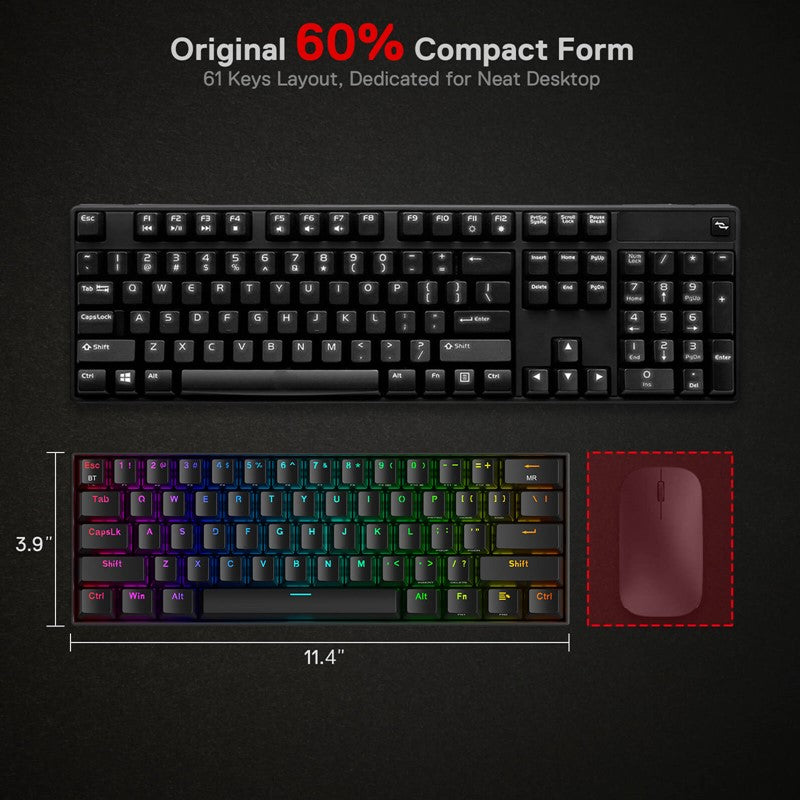 Redragon Draconic K530 PRO 60% Compact Wireless RGB Mechanical Gaming Keyboard (Red Switch) - Black Redragon Draconic K530 PRO 60% Compact Wireless RGB Mechanical Gaming Keyboard (Red Switch) - Black
